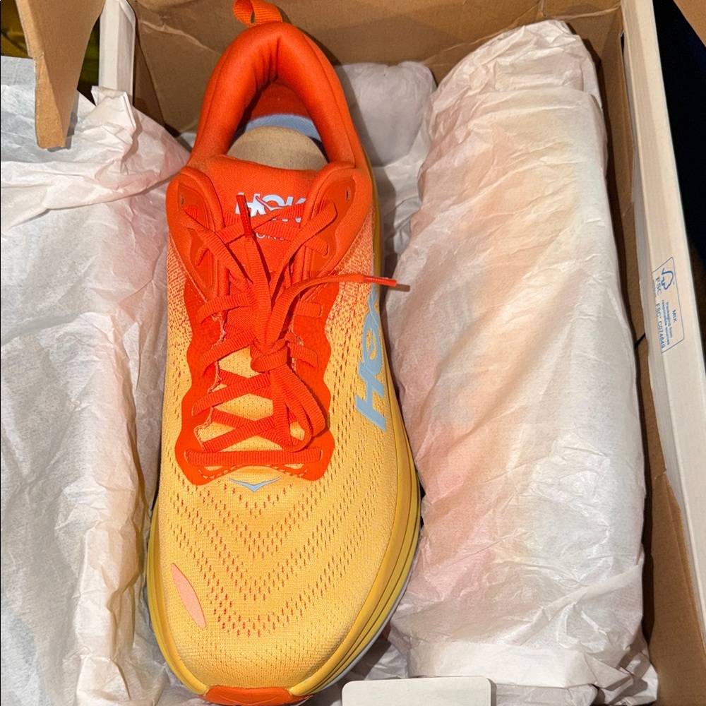 Hoka Orange and Yellow Gradient Running Shoe with White Logo - Picture 2 of 4